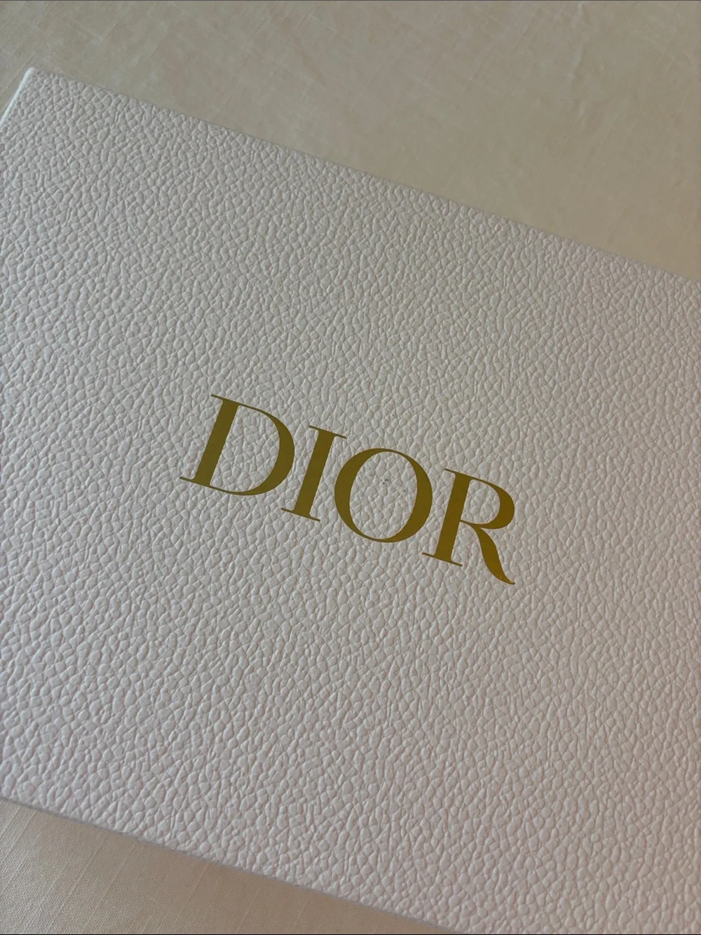 Dior White Gift Box with Gold Logo and Ribbon